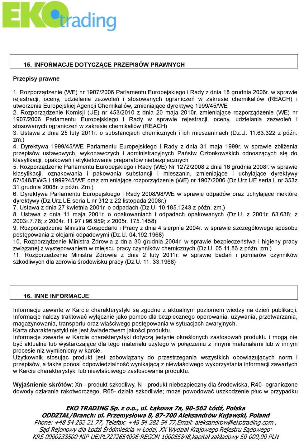 Rozporządzenie Komisji (UE) nr 453/2010 z dnia 20 maja 2010r.