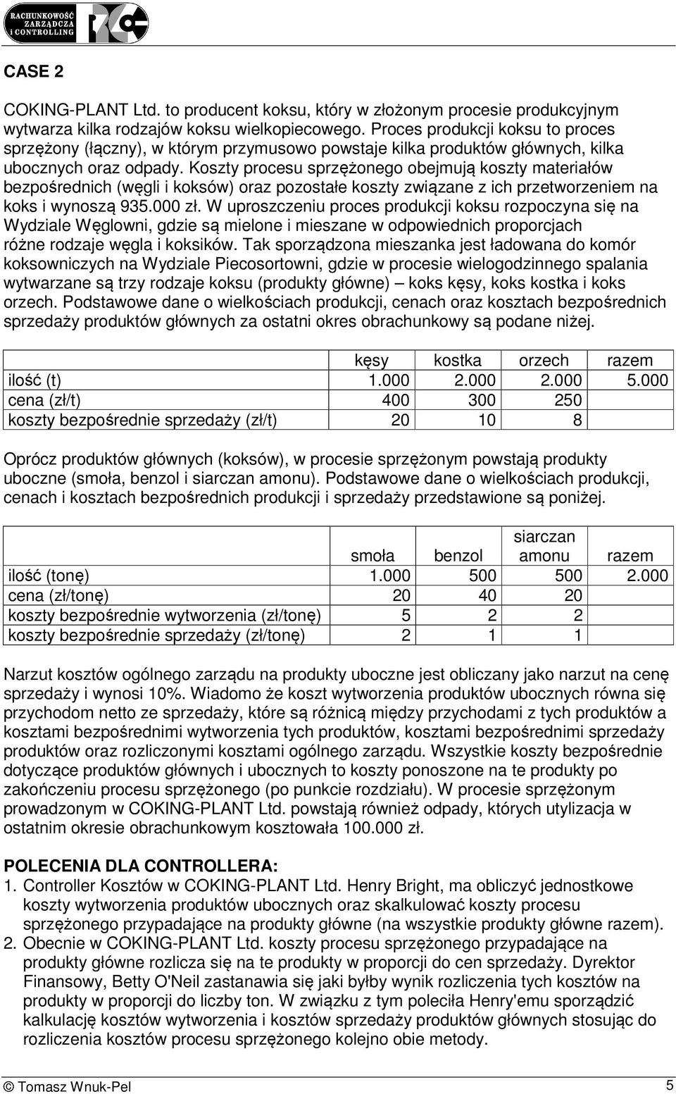 Koszty procesu sprzężonego obejmują koszty materiałów bezpośrednich (węgli i koksów) oraz pozostałe koszty związane z ich przetworzeniem na koks i wynoszą 935.000 zł.