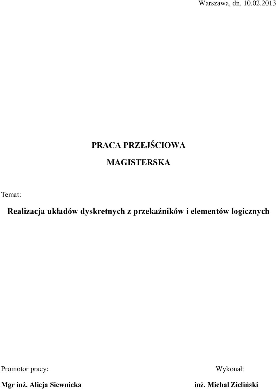 Realizacja układów dyskretnych z przekaźników i