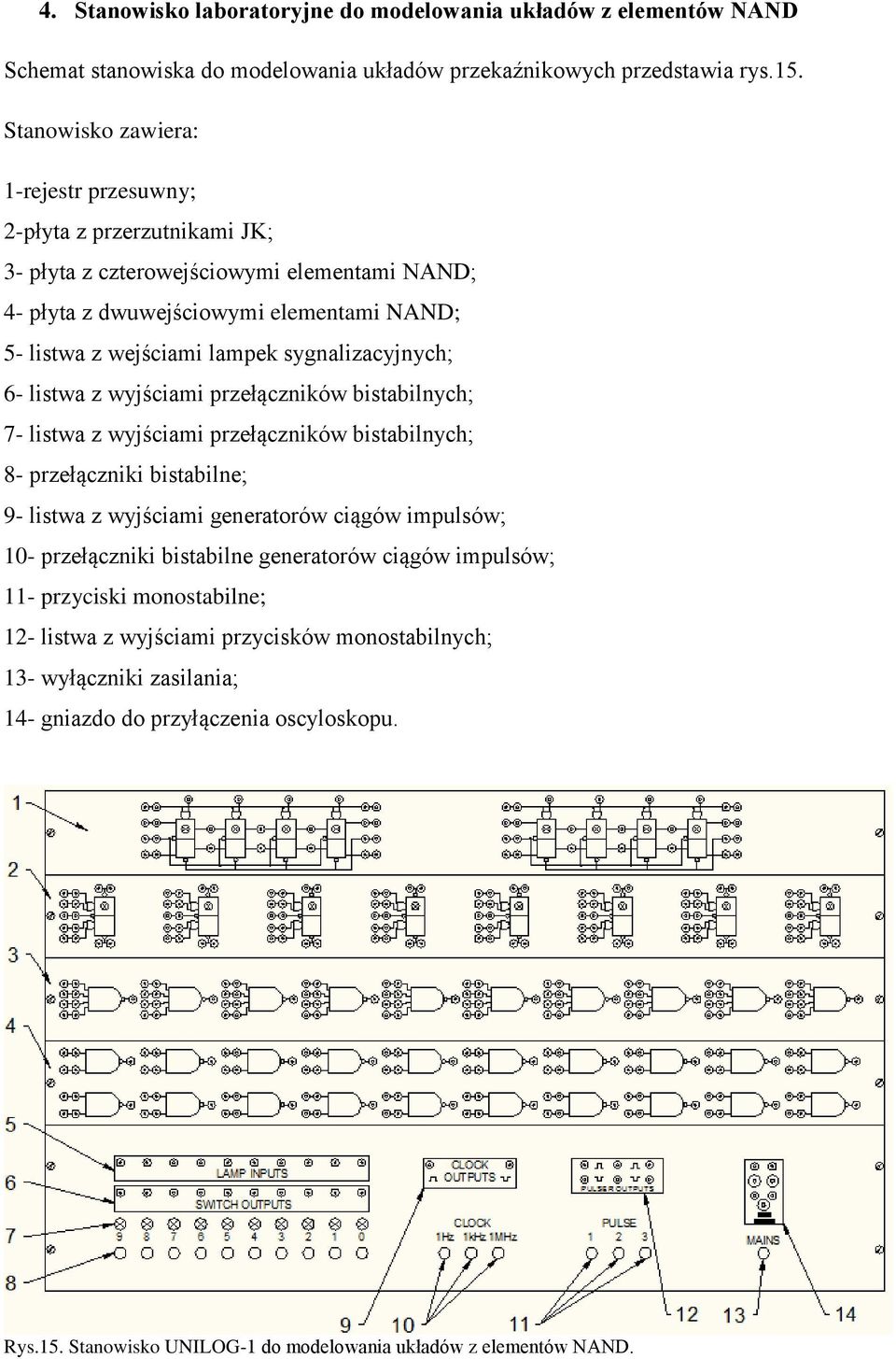sygnalizacyjnych; 6- listwa z wyjściami przełączników bistabilnych; 7- listwa z wyjściami przełączników bistabilnych; 8- przełączniki bistabilne; 9- listwa z wyjściami generatorów ciągów impulsów;