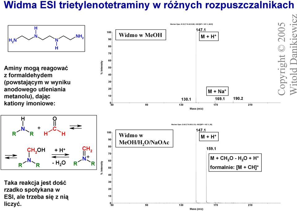 1 19.2 4622.6 H O R N R + CH 2 OH R N R H C H + H + - H 2 O CH 2 R N + R % Intensity 1 9 8 7 6 5 4 Widmo w MeOH/H 2 O/NaOAc Mariner Spec /2:42 (T /.5:2.13) ASC[BP = 147.