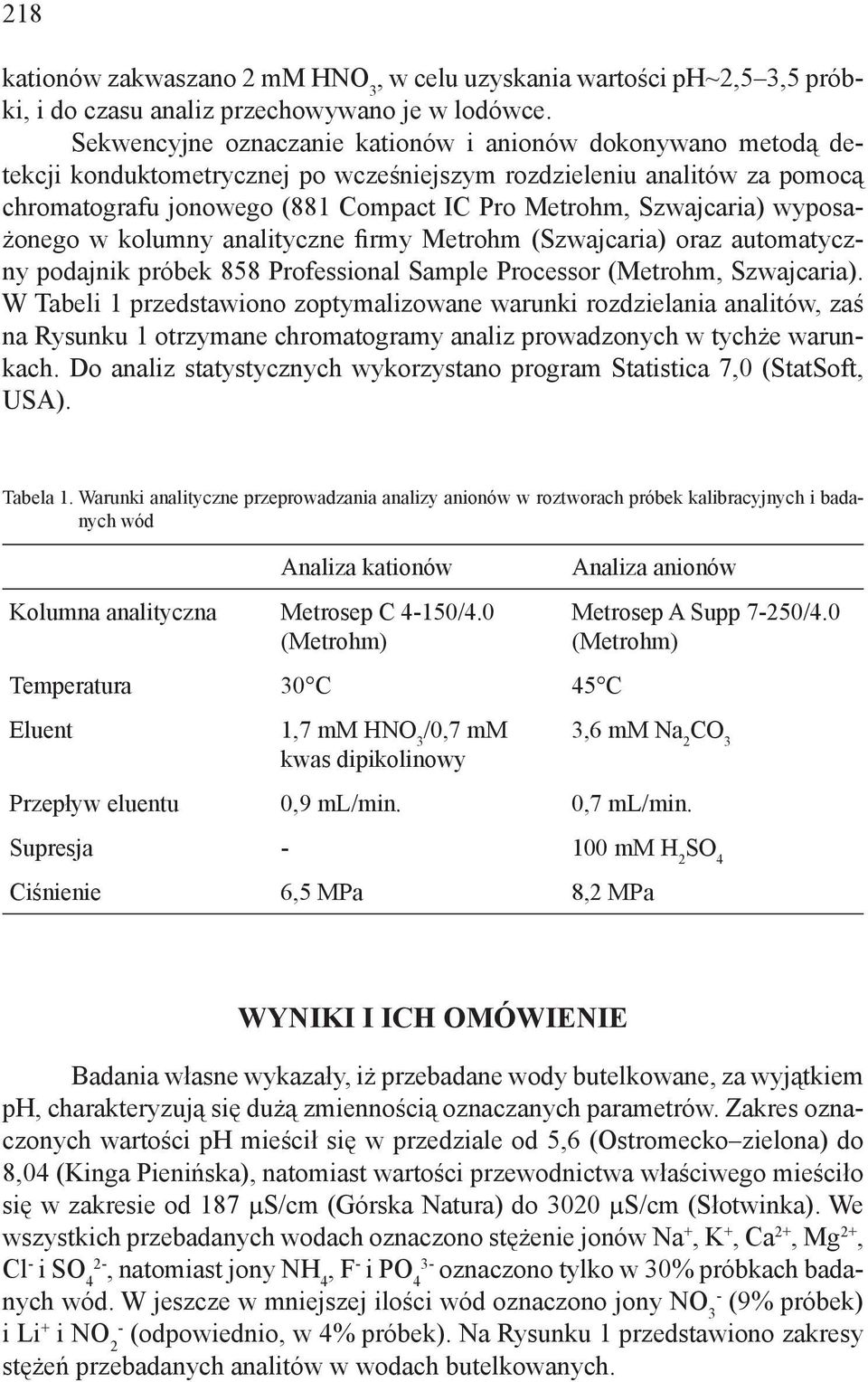 Szwajcaria) wyposażonego w kolumny analityczne firmy Metrohm (Szwajcaria) oraz automatyczny podajnik próbek 858 Professional Sample Processor (Metrohm, Szwajcaria).