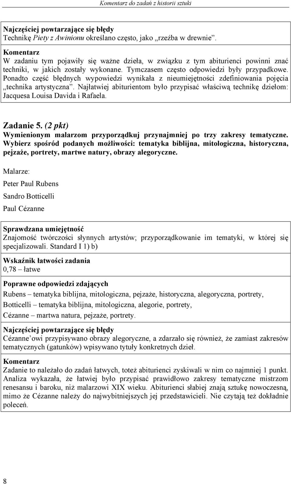 Ponadto część błędnych wypowiedzi wynikała z nieumiejętności zdefiniowania pojęcia technika artystyczna.