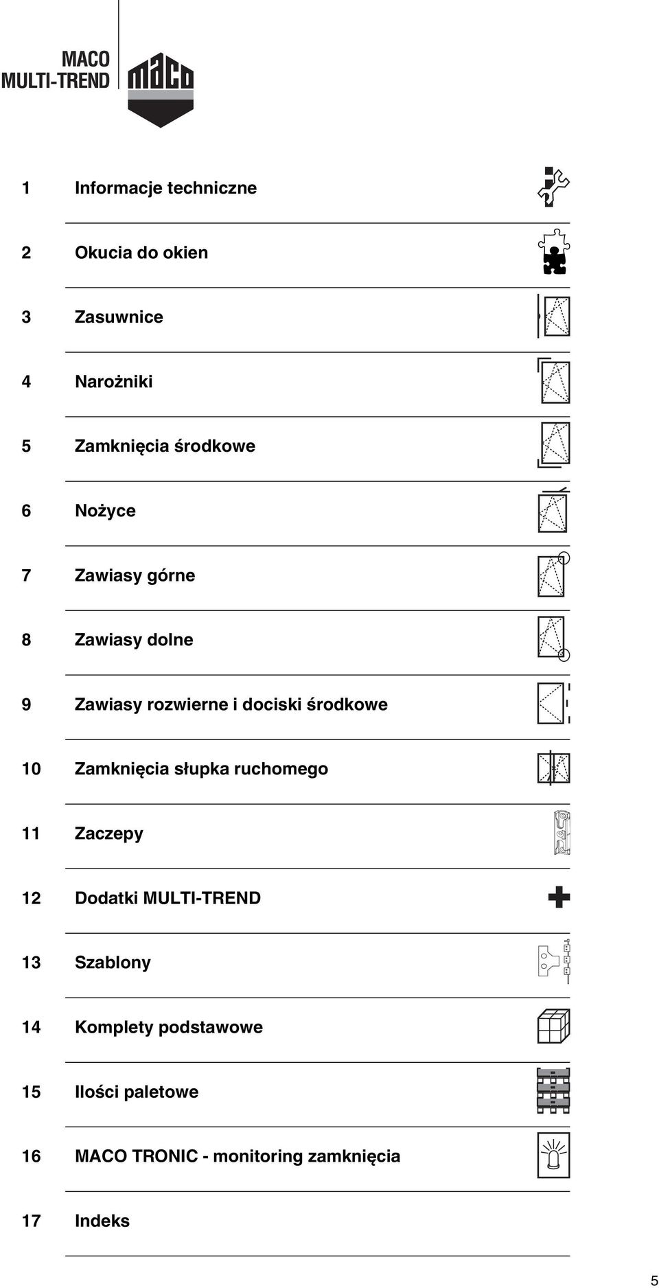 Zamkni cia s upka ruchomego 11 Zaczepy 12 Dodatki MULTI-TREND 13 Szablony 14 Komplety