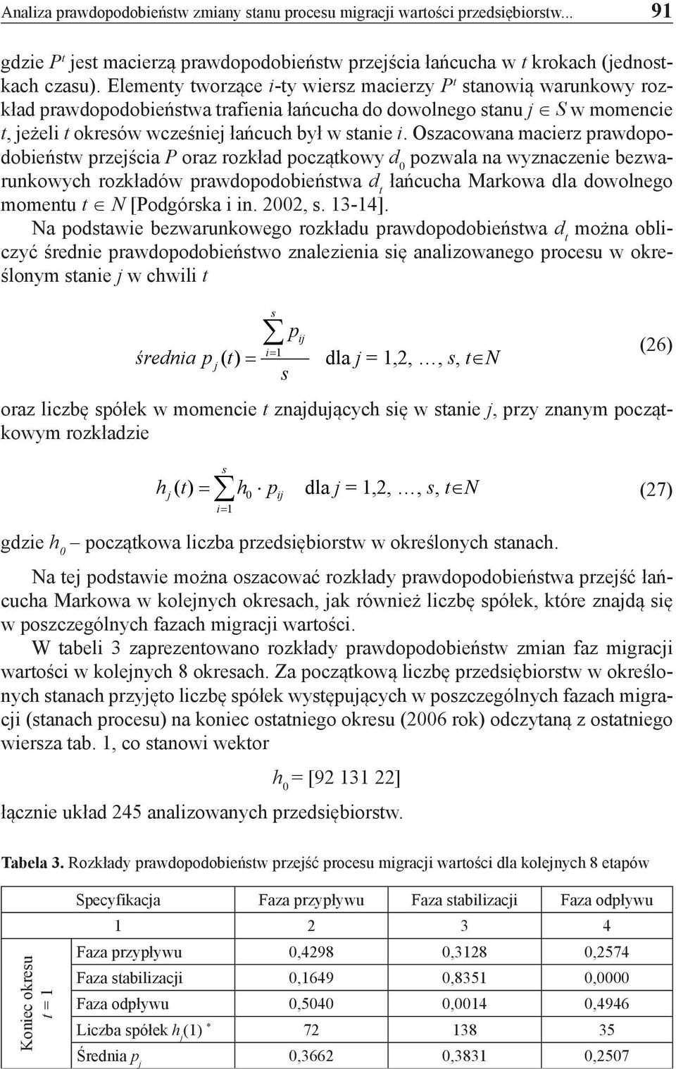 Oszacowana macierz prawdopodobieństw przejścia P oraz rozkład początkowy d 0 pozwala na wyznaczenie bezwarunkowych rozkładów prawdopodobieństwa d t łańcucha Markowa dla dowolnego momentu t N