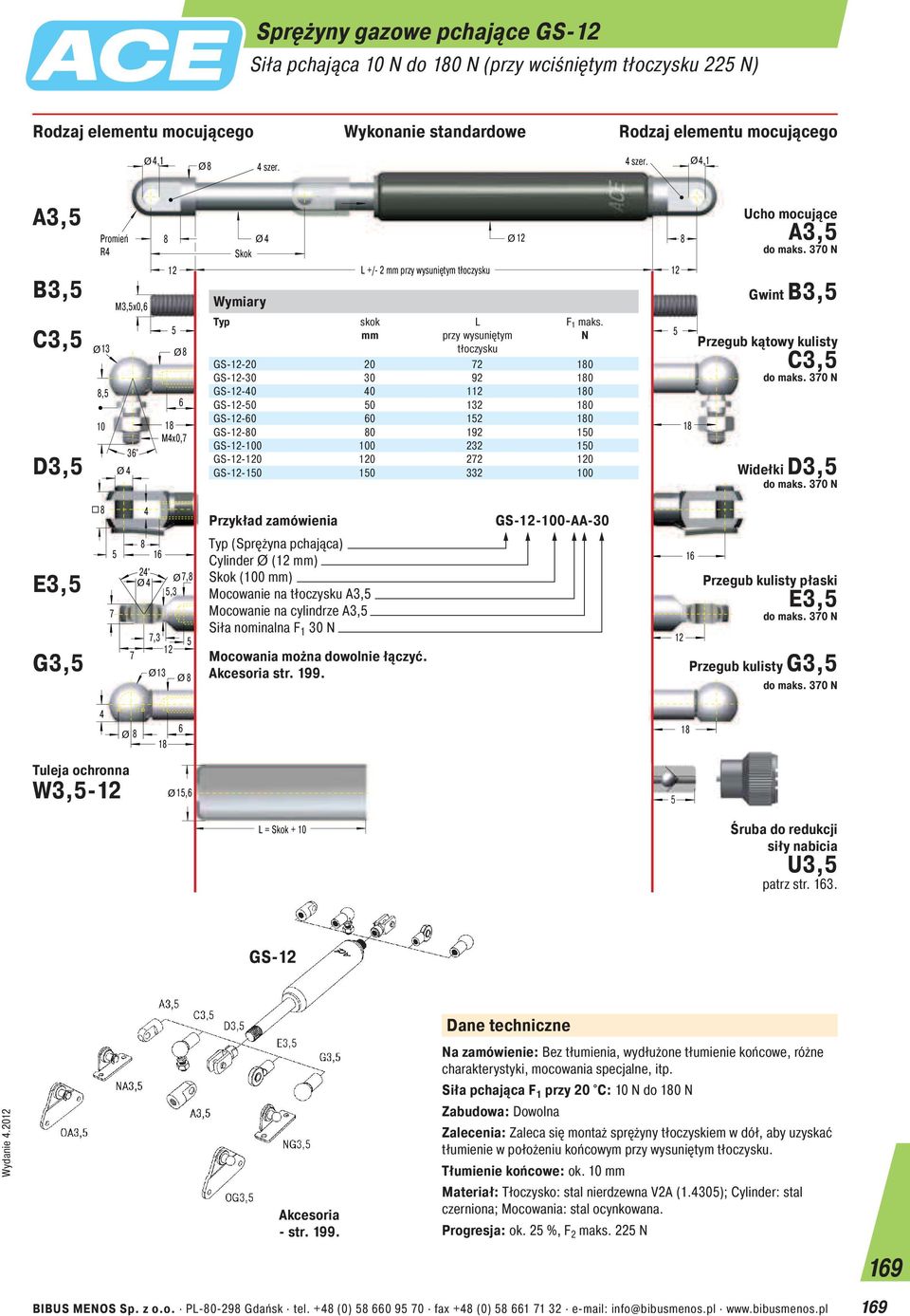 D3, 2 (Sprężyna pchająca) Cylinder Ø ( ) GS--0-AA- Ø, Ø Skok (0 ) E3, Przegub kulisty płaski,3 E3, Mocowanie na tłoczysku A3, Mocowanie na cylindrze A3, Siła nominalna F 1 N,3 G3, Ø str. 199.