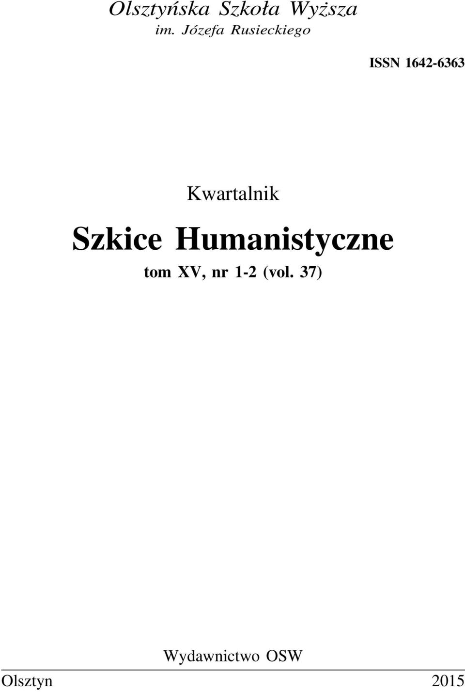 Kwartalnik Szkice Humanistyczne tom