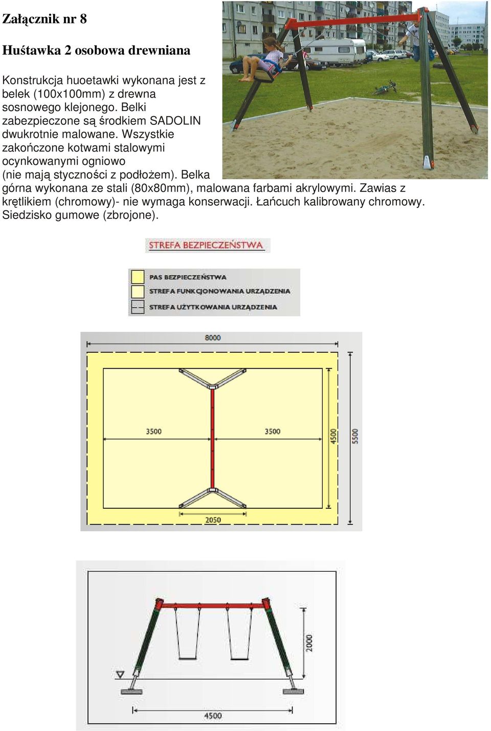 Wszystkie zakończone kotwami stalowymi ocynkowanymi ogniowo (nie mają styczności z podłoŝem).