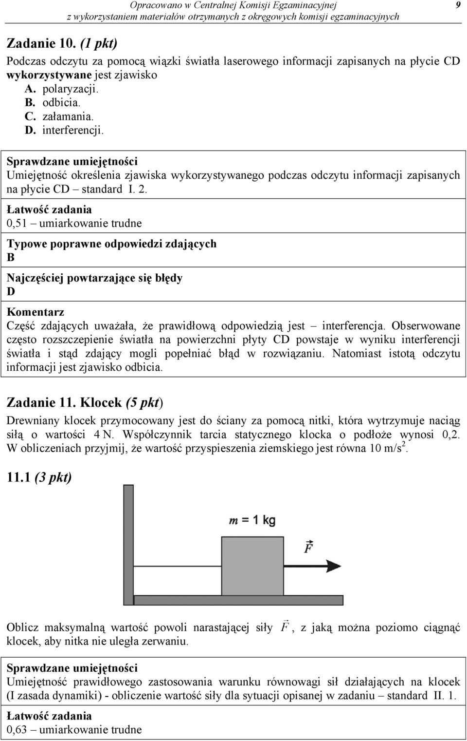 0,51 umiarkowanie trudne B D Część zdających uważała, że prawidłową odpowiedzią jest interferencja.