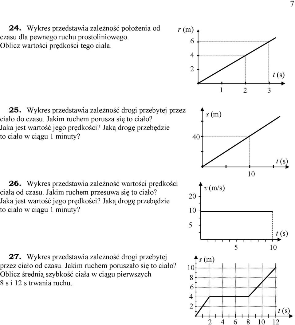 40 s (m) t (s) 26. Wykres przedstawia zależność wartości prędkości ciała od czasu. Jakim ruchem przesuwa się to ciało? Jaka jest wartość jego prędkości?