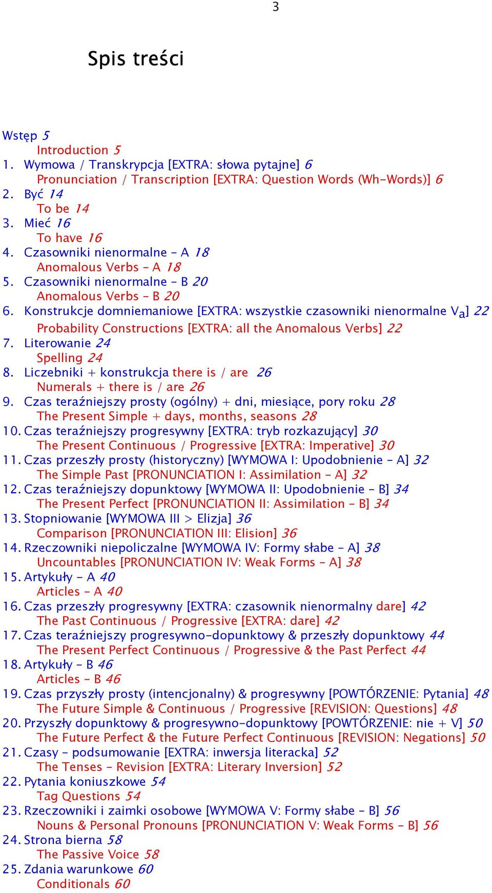 Konstrukcje domniemaniowe [EXTRA: wszystkie czasowniki nienormalne V a ] 22 Probability Constructions [EXTRA: all the Anomalous Verbs] 22 7. Literowanie 24 Spelling 24 8.