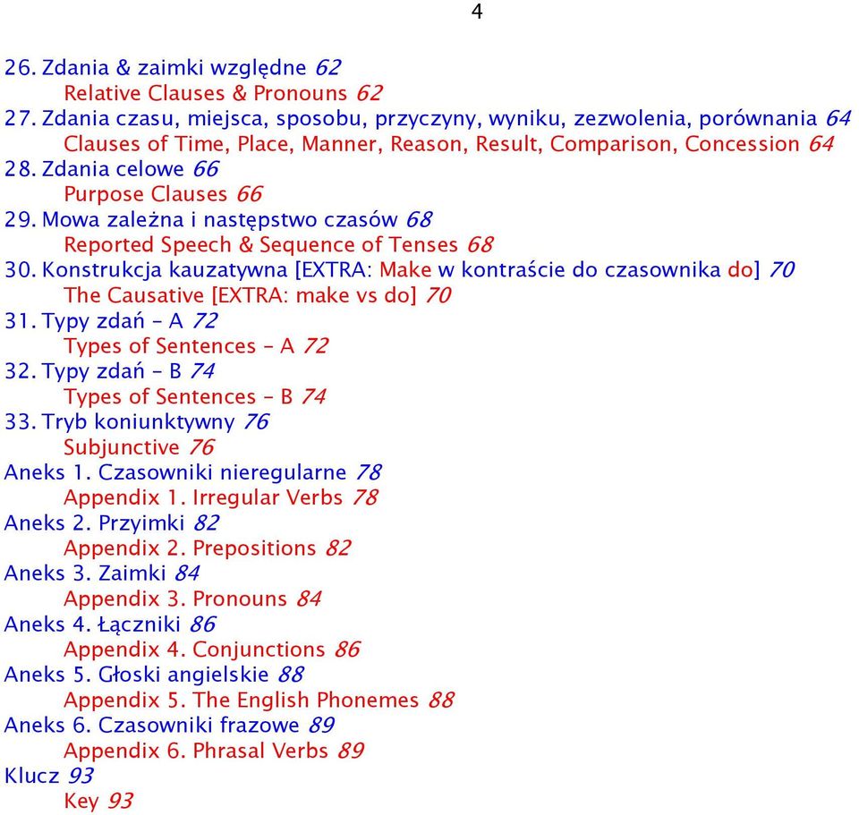 Mowa zależna i następstwo czasów 68 Reported Speech & Sequence of Tenses 68 30. Konstrukcja kauzatywna [EXTRA: Make w kontraście do czasownika do] 70 The Causative [EXTRA: make vs do] 70 31.