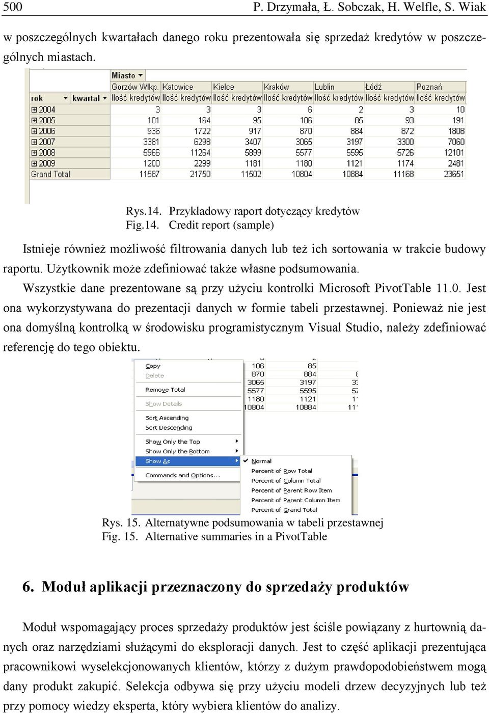 Wszystkie dane prezentowane są przy użyciu kontrolki Microsoft PivotTable 11.0. Jest ona wykorzystywana do prezentacji danych w formie tabeli przestawnej.