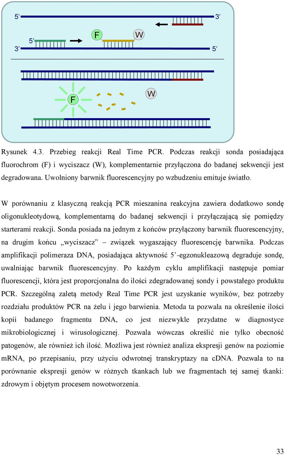 W porównaniu z klasyczną reakcją PCR mieszanina reakcyjna zawiera dodatkowo sondę oligonukleotydową, komplementarną do badanej sekwencji i przyłączającą się pomiędzy starterami reakcji.