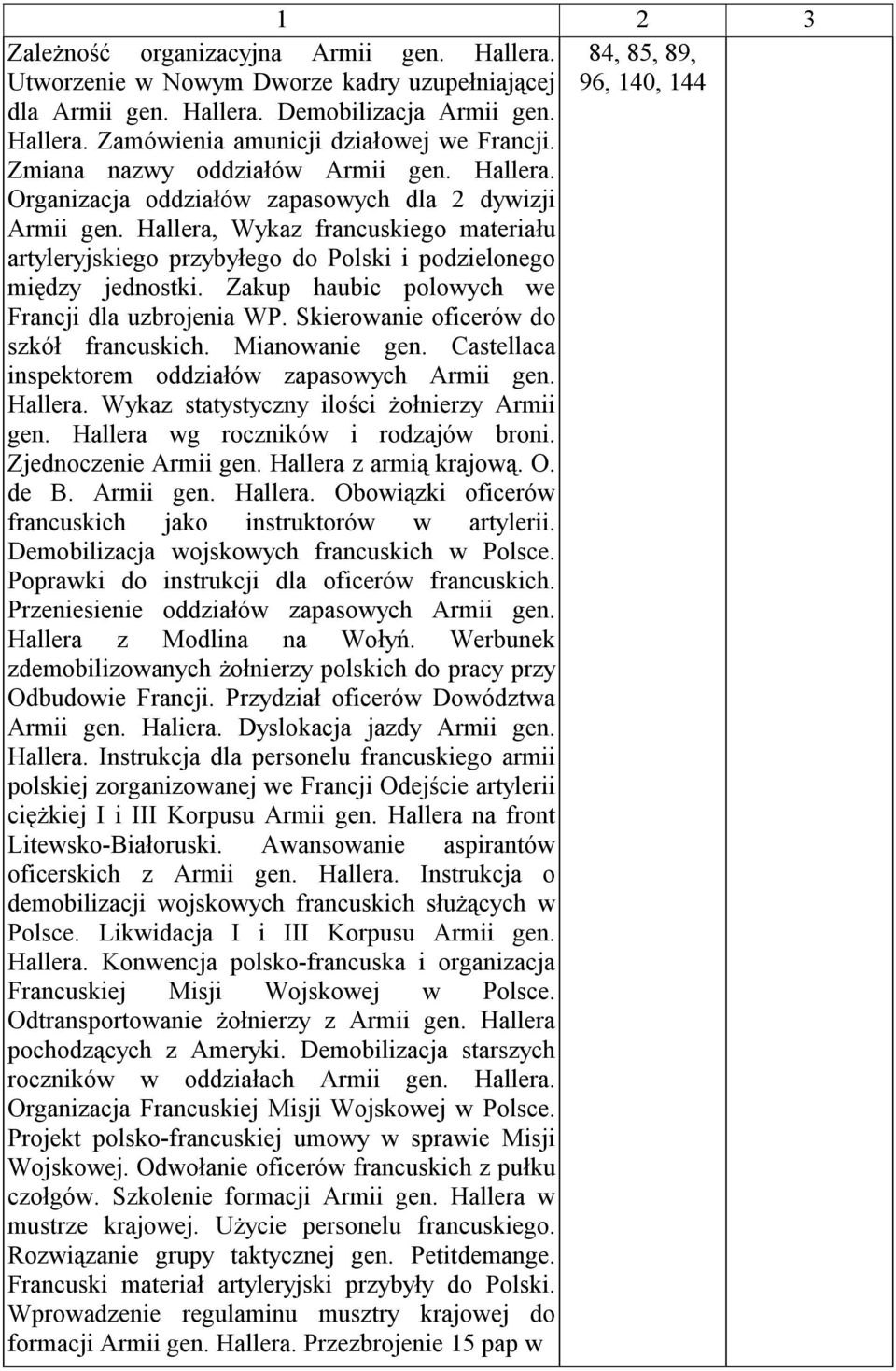 Hallera, Wykaz francuskiego materiału artyleryjskiego przybyłego do Polski i podzielonego między jednostki. Zakup haubic polowych we Francji dla uzbrojenia WP.