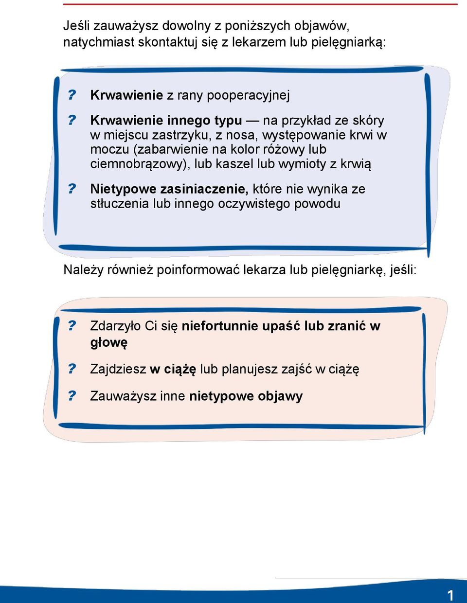 lub kaszel lub wymioty z krwią?