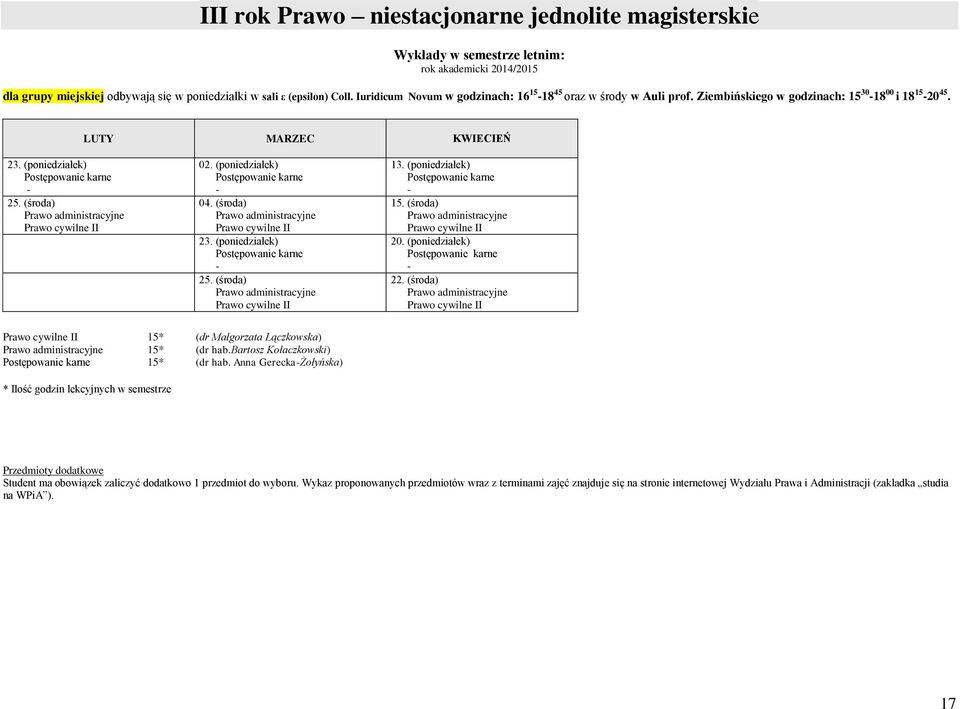 (poniedziałek) - 04. (środa) Prawo cywilne II 23. (poniedziałek) - 25. (środa) Prawo cywilne II 13. (poniedziałek) - 15. (środa) Prawo cywilne II 20. (poniedziałek) - 22.