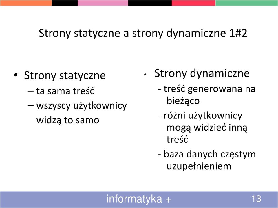 - treść generowana na bieżąco - różni użytkownicy mogą widzieć