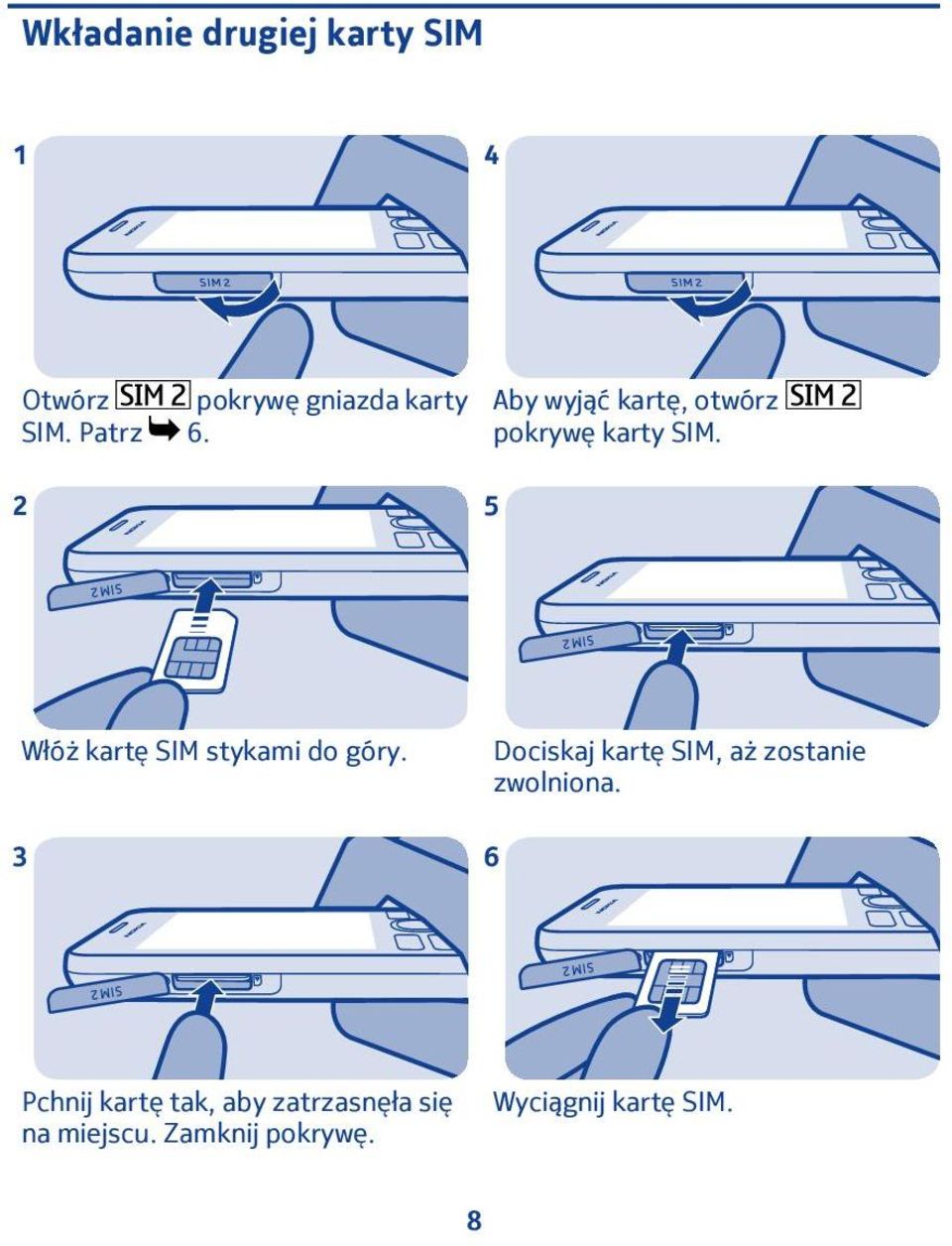 5 3 Włóż kartę SIM stykami do góry.