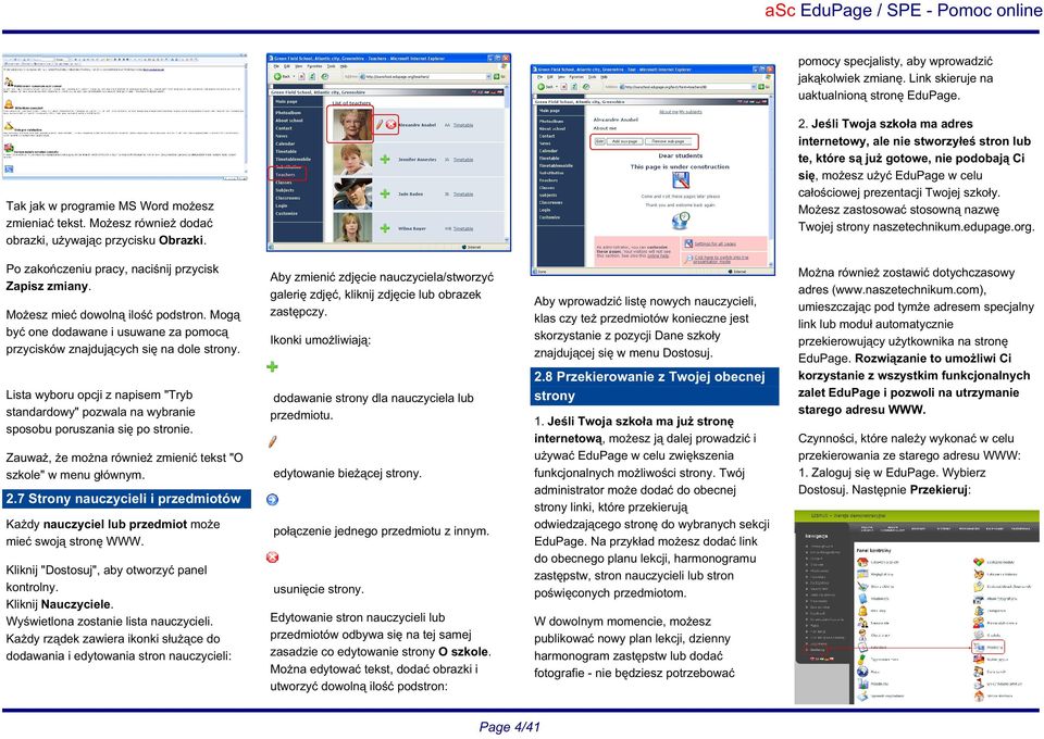 Możesz zastosować stosowną nazwę Twojej strony naszetechnikum.edupage.org. Tak jak w programie MS Word możesz zmieniać tekst. Możesz również dodać obrazki, używając przycisku Obrazki.