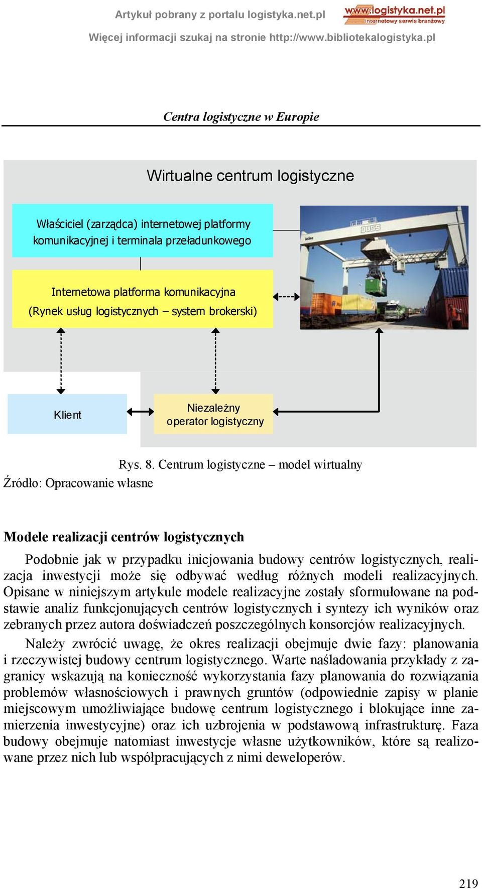 Centrum logistyczne model wirtualny Źródło: Opracowanie własne Modele realizacji centrów logistycznych Podobnie jak w przypadku inicjowania budowy centrów logistycznych, realizacja inwestycji może