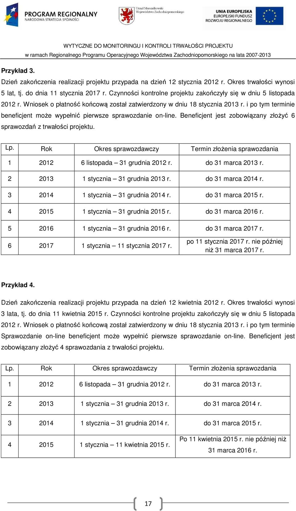 i po tym terminie beneficjent może wypełnić pierwsze sprawozdanie on-line. Beneficjent jest zobowiązany złożyć 6 sprawozdań z trwałości projektu. Lp.