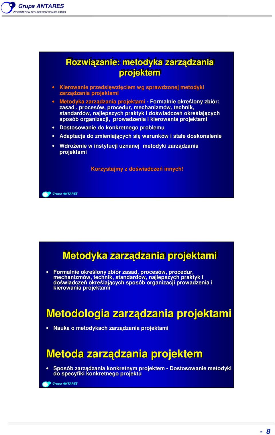 zmieniających się warunków i stałe doskonalenie Wdrożenie w instytucji uznanej metodyki zarządzania projektami Korzystajmy z doświadczeń innych!