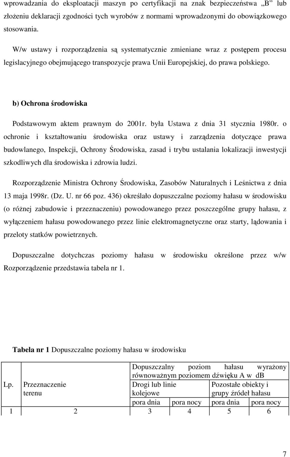 b) Ochrona środowiska Podstawowym aktem prawnym do 2001r. była Ustawa z dnia 31 stycznia 1980r.