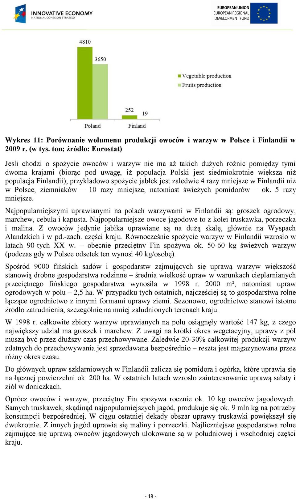 populacja Finlandii); przykładowo spożycie jabłek jest zaledwie 4 razy mniejsze w Finlandii niż w Polsce, ziemniaków 10 razy mniejsze, natomiast świeżych pomidorów ok. 5 razy mniejsze.