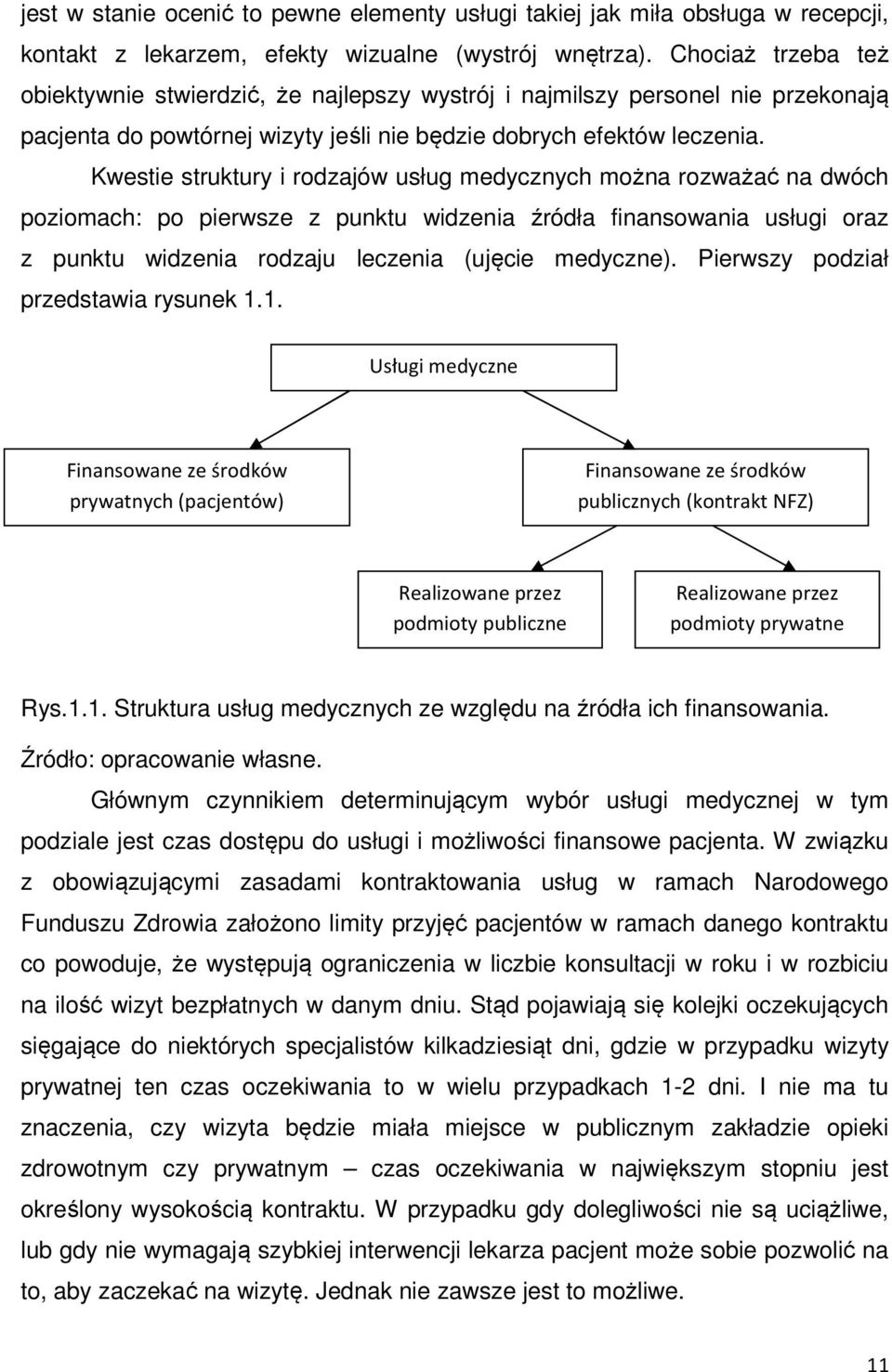 Kwestie struktury i rodzajów usług medycznych można rozważać na dwóch poziomach: po pierwsze z punktu widzenia źródła finansowania usługi oraz z punktu widzenia rodzaju leczenia (ujęcie medyczne).