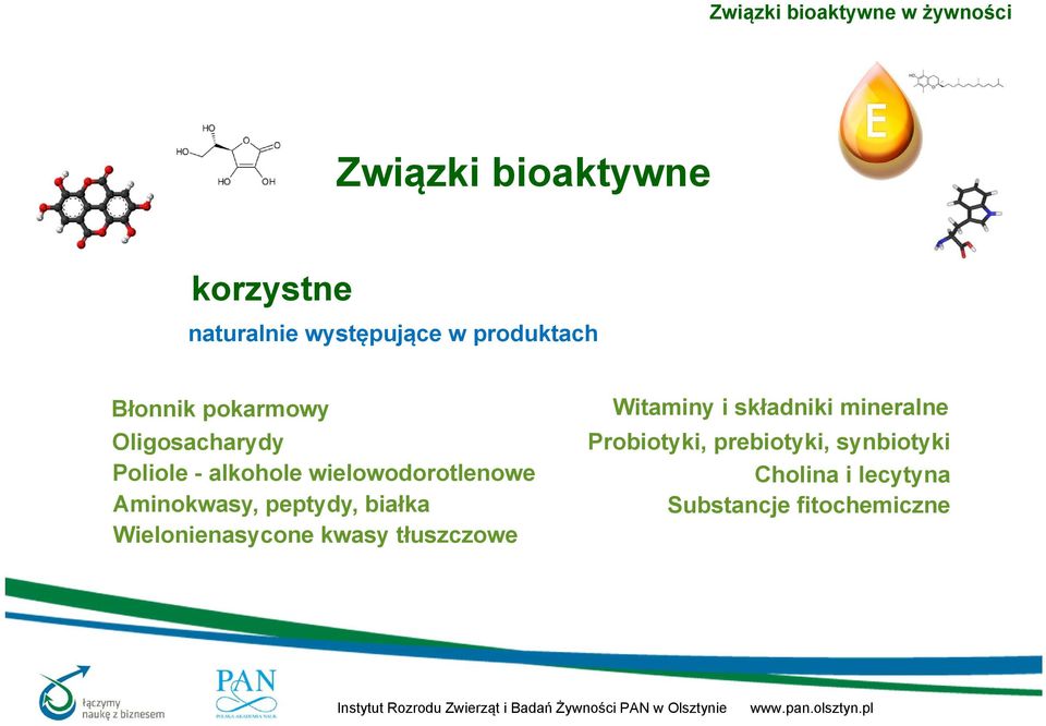 peptydy, białka Wielonienasycone kwasy tłuszczowe Witaminy i składniki