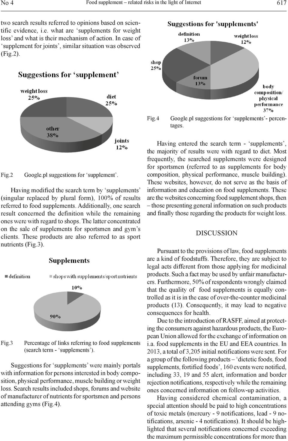 - percentages. Fig.2 Google.pl suggestions for supplement. Having modified the search term by supplements (singular replaced by plural form), 100% of results referred to food supplements.