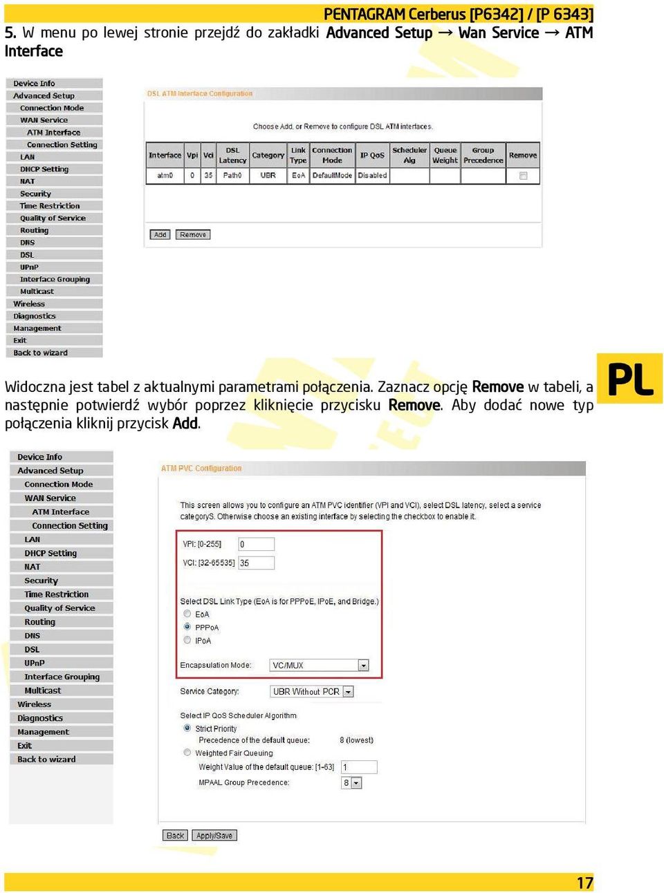 Interface Widoczna jest tabel z aktualnymi parametrami połączenia.