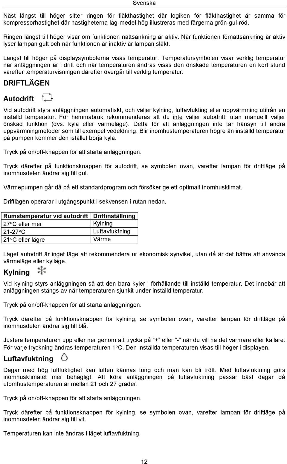 Längst till höger på displaysymbolerna visas temperatur.