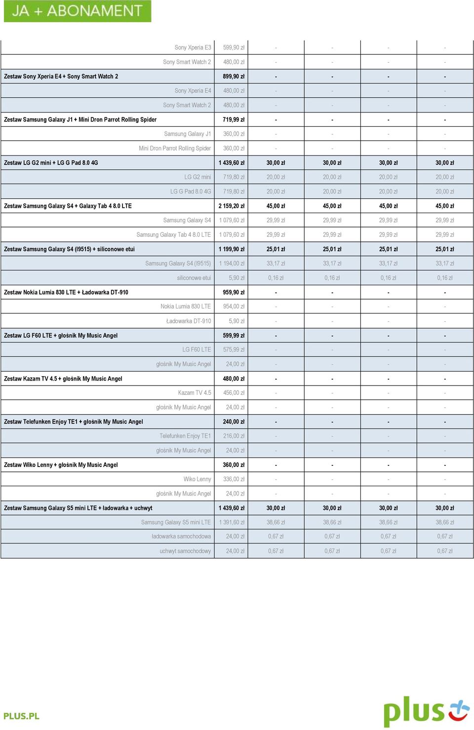 0 4G 1 439,60 zł 30,00 zł 30,00 zł 30,00 zł 30,00 zł LG G2 mini 719,80 zł 20,00 zł 20,00 zł 20,00 zł 20,00 zł LG G Pad 8.