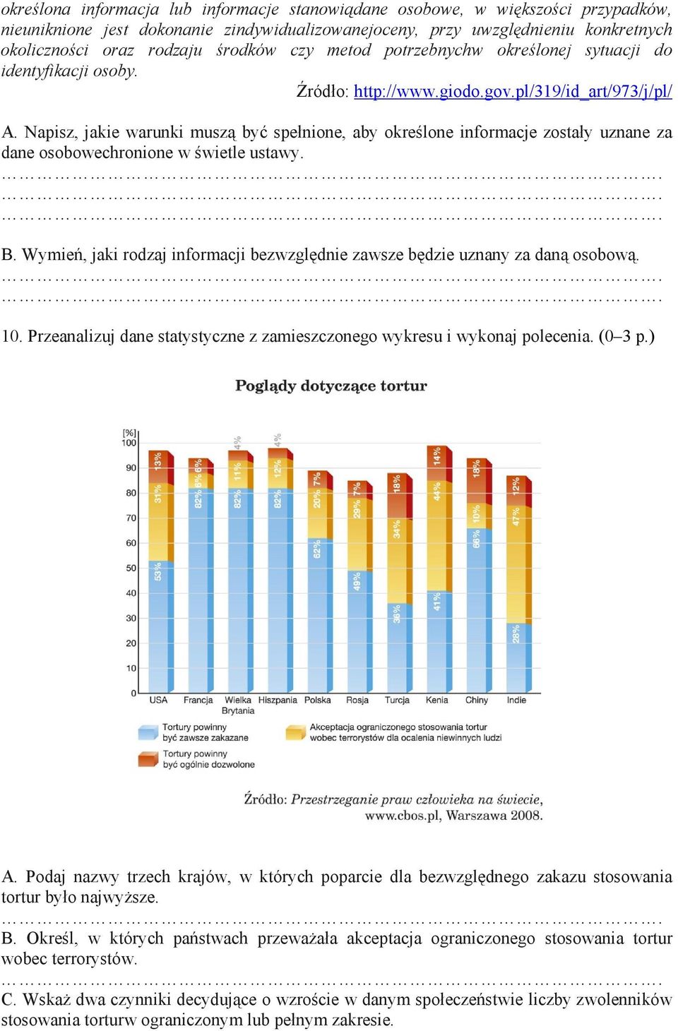 Napisz, jakie warunki muszą być spełnione, aby określone informacje zostały uznane za dane osobowechronione w świetle ustawy. B.