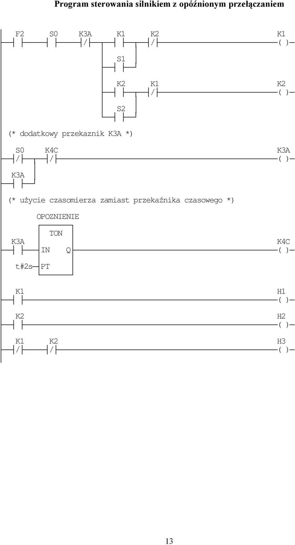 ( ) K3A (* użycie czasomierza zamiast przekaźnika czasowego *)