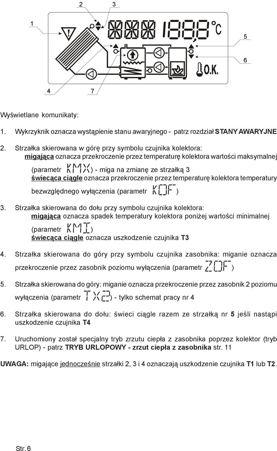 oznacza przekroczenie przez temperaturê kolektora temperatury bezwzglêdnego wy³¹czenia (parametr ) 3.