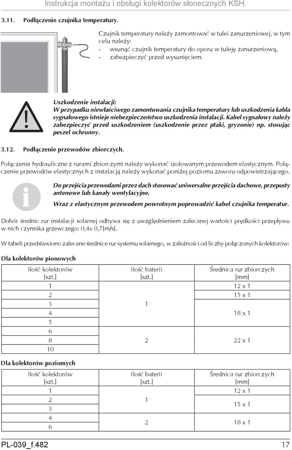 Uszkodzene nstalacj: W przypadku newłaścwego zamontowana czujnka temperatury lub uszkodzena kabla sygnałowego stneje nebezpeczeństwo uszkodzena nstalacj.