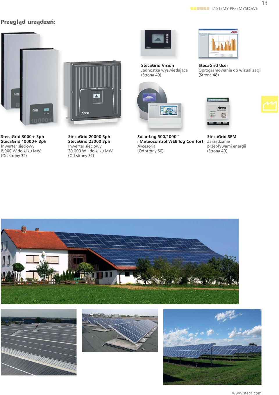 (Od strony 32) StecaGrid 20000 3ph StecaGrid 23000 3ph Inwerter sieciowy 20,000 W - do kilku MW (Od strony 32) Solar-Log