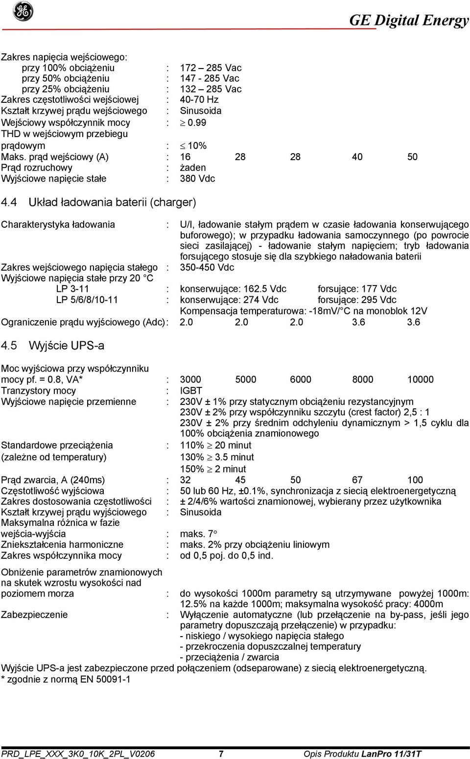 prąd wejściowy (A) : 16 28 28 40 50 Prąd rozruchowy : żaden Wyjściowe napięcie stałe : 380 Vdc 4.