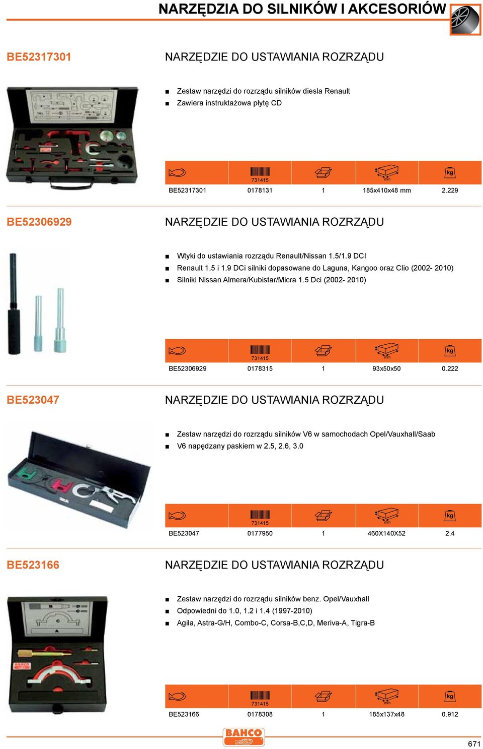 5 Dci (2002-2010) BE52306929 0178315 1 93x50x50 0.222 BE523047 Zestaw narzędzi do rozrządu silników V6 w samochodach Opel/Vauxhall/Saab V6 napędzany paskiem w 2.5, 2.6, 3.