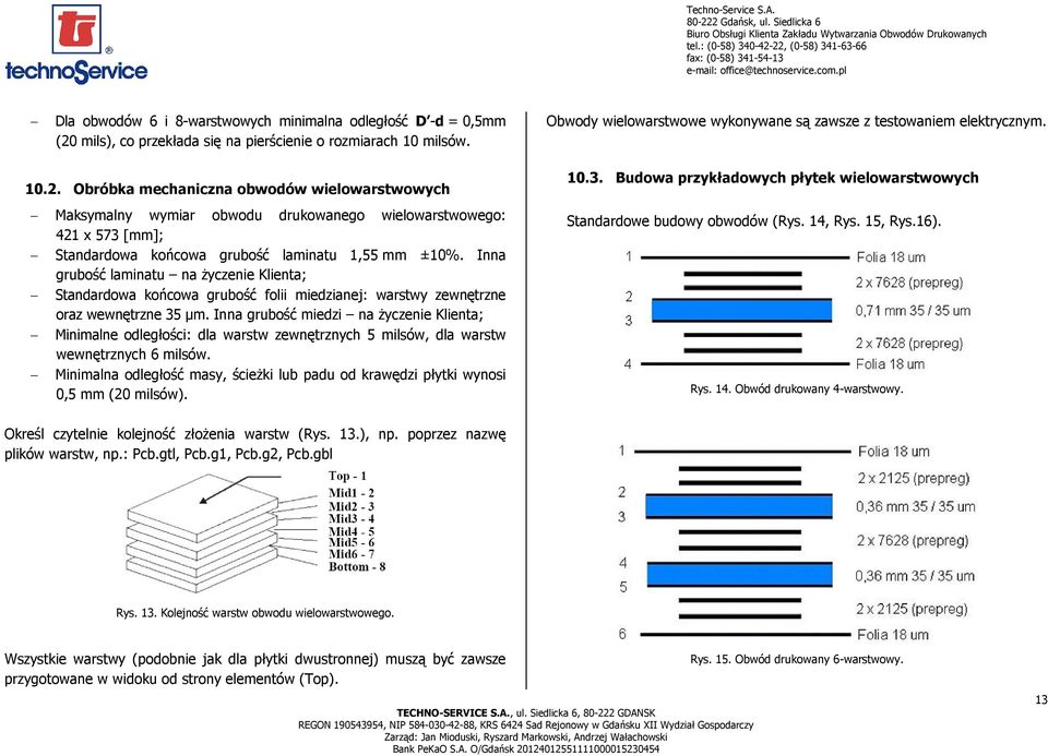 Inna grubość laminatu na Ŝyczenie Klienta; Standardowa końcowa grubość folii miedzianej: warstwy zewnętrzne oraz wewnętrzne 35 µm.