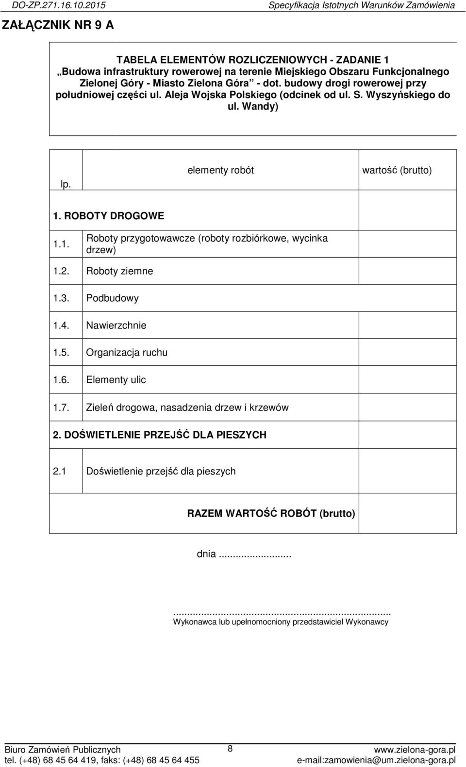 ROBOTY DROGOWE 1.1. Roboty przygotowawcze (roboty rozbiórkowe, wycinka drzew) 1.2. Roboty ziemne 1.3. Podbudowy 1.4. Nawierzchnie 1.5. Organizacja ruchu 1.6. Elementy ulic 1.7.