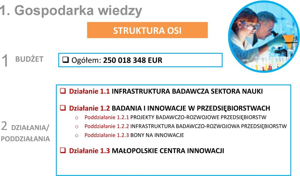 2 BADANIA I INNOWACJE W PRZEDSIĘBIORSTWACH o Poddziałanie 1.2.1 PROJEKTY BADAWCZO-ROZWOJOWE PRZEDSIĘBIORSTW o o Poddziałanie 1.