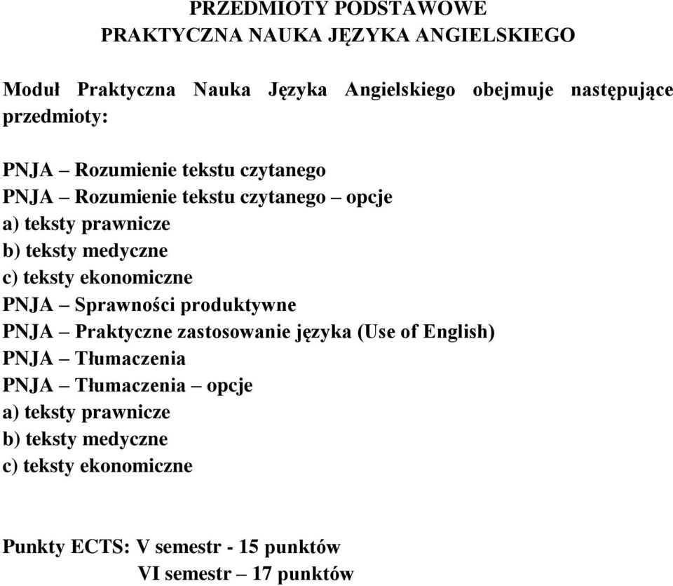 teksty ekonomiczne PNJA Sprawności produktywne PNJA Praktyczne zastosowanie języka (Use of English) PNJA Tłumaczenia PNJA