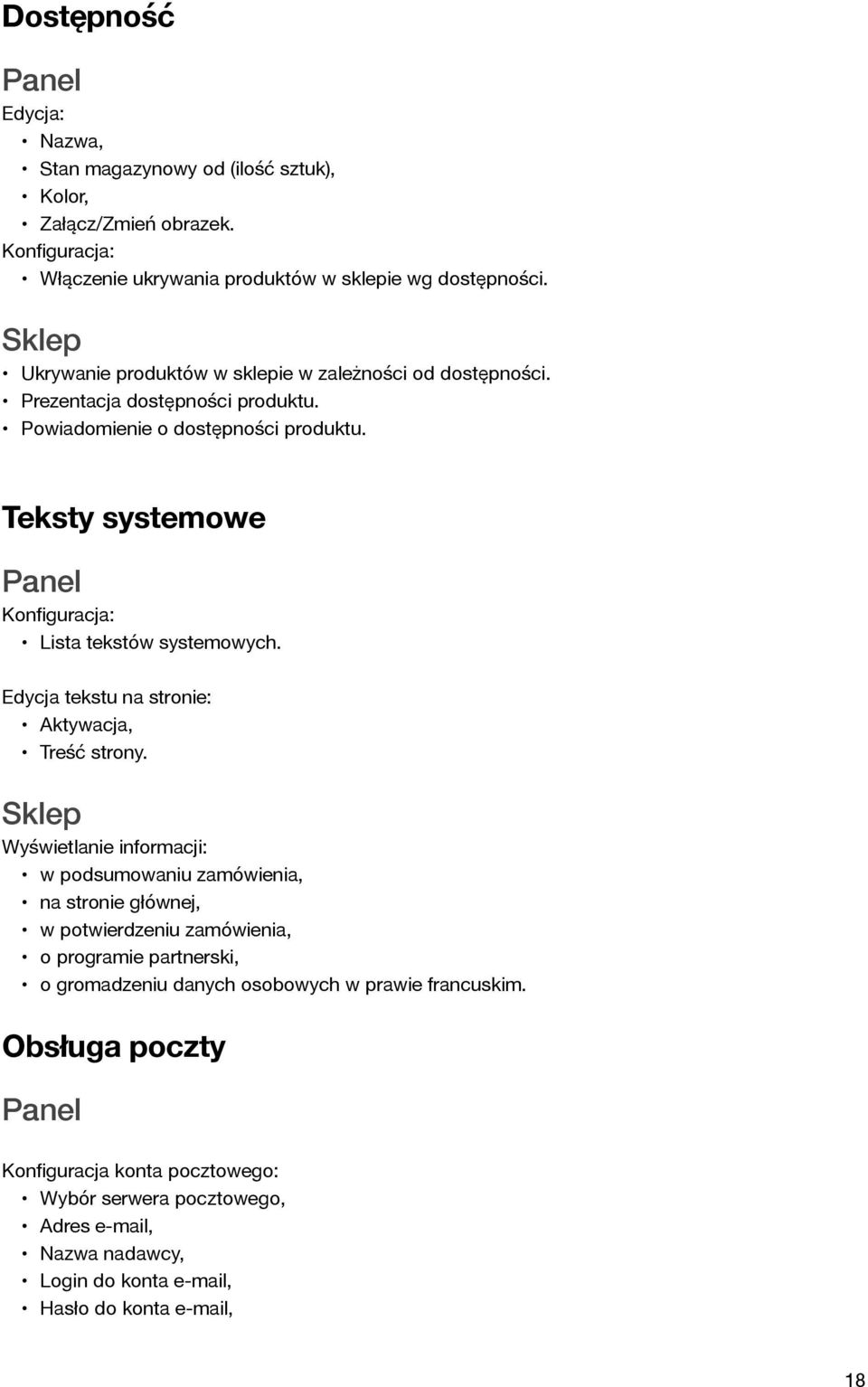 Teksty systemowe Konfiguracja: Lista tekstów systemowych. Edycja tekstu na stronie: Aktywacja, Treść strony.