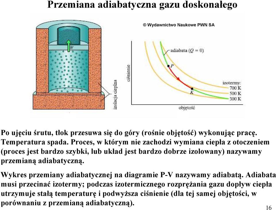 roces, w którym nie zachodzi wymiana ciepła z otoczeniem (proces jest bardzo szybki, lub układ jest bardzo dobrze izolowany) nazywamy przemianą