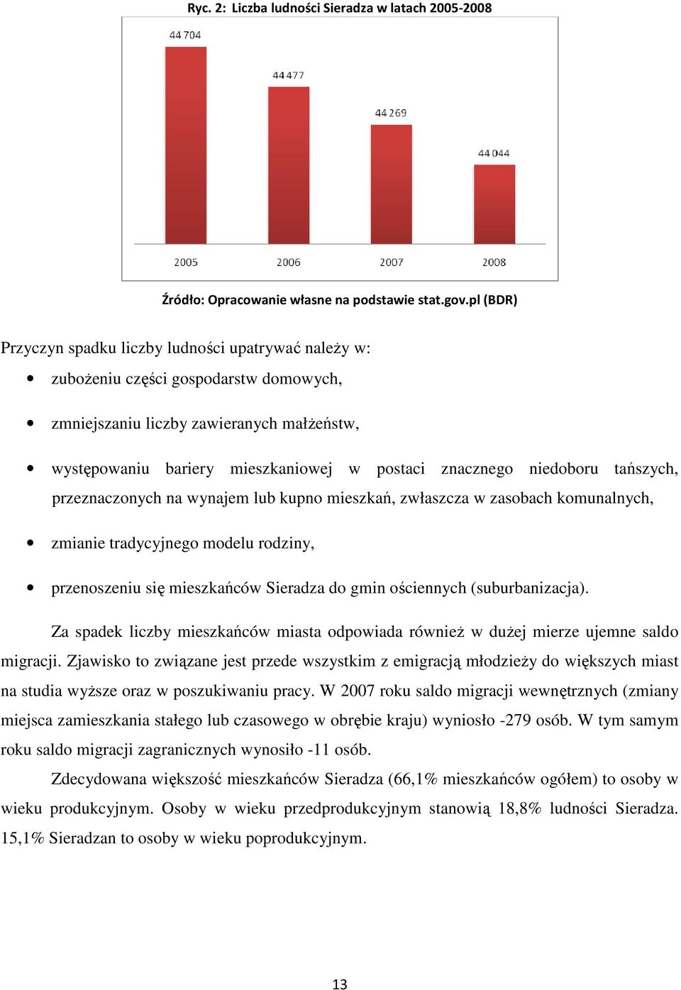 niedoboru tańszych, przeznaczonych na wynajem lub kupno mieszkań, zwłaszcza w zasobach komunalnych, zmianie tradycyjnego modelu rodziny, przenoszeniu się mieszkańców Sieradza do gmin ościennych