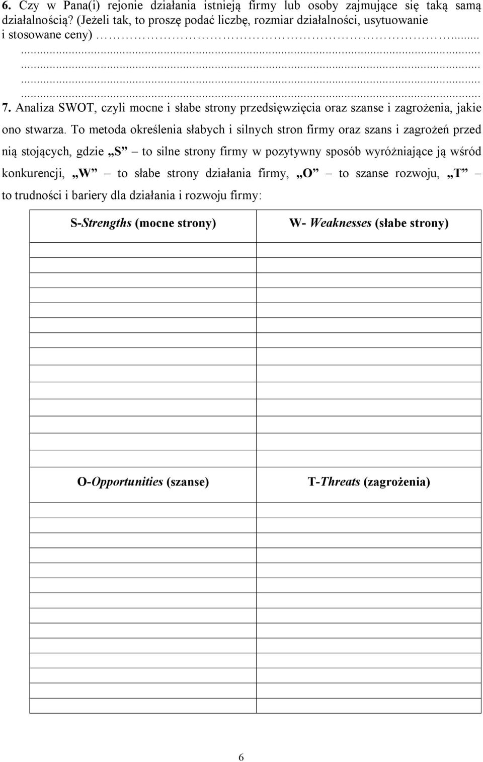 Analiza SWOT, czyli mocne i słabe strony przedsięwzięcia oraz szanse i zagrożenia, jakie ono stwarza.